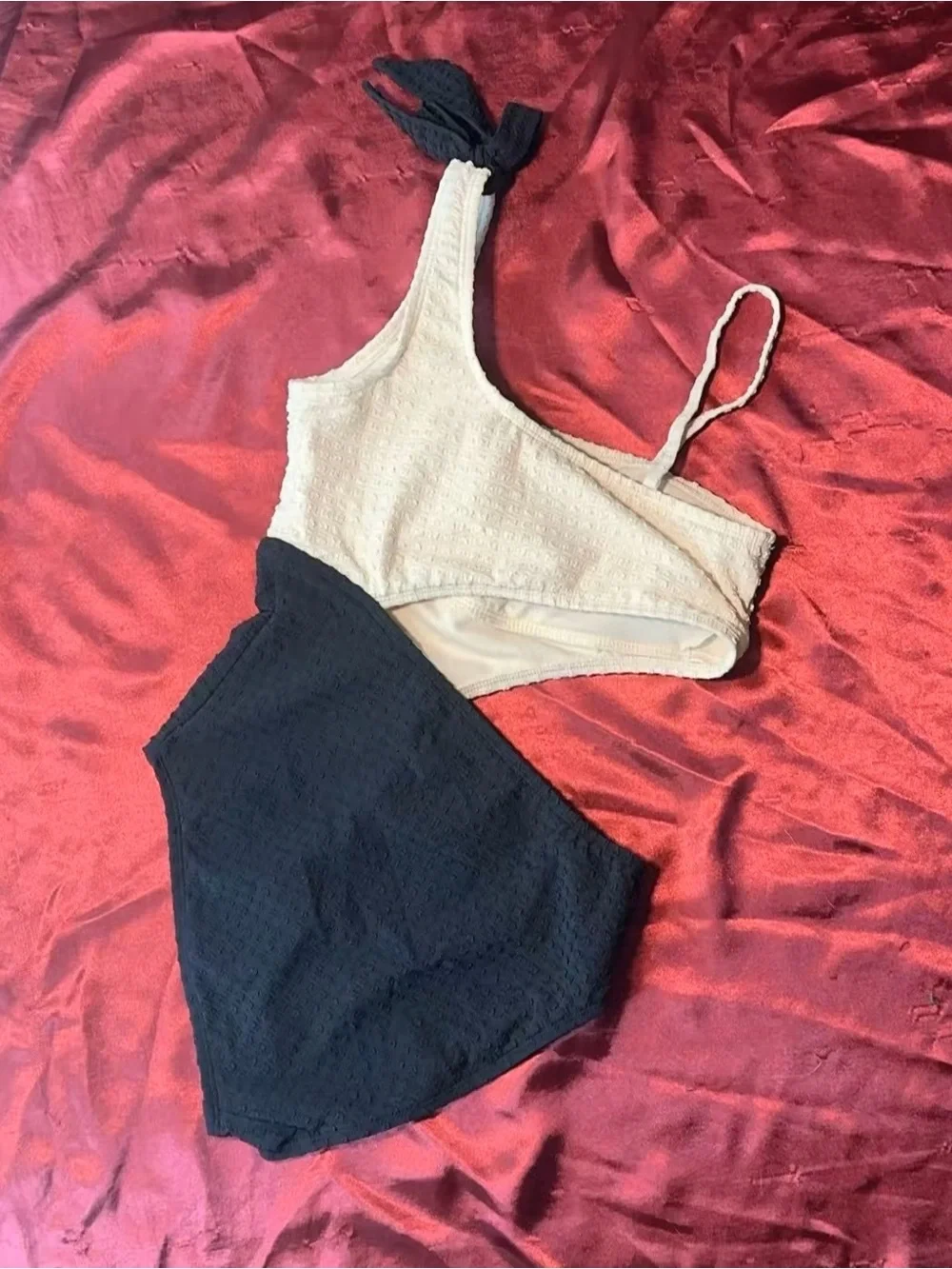 GB girls Two-Tone Cream and Black One-Piece Swimsuit